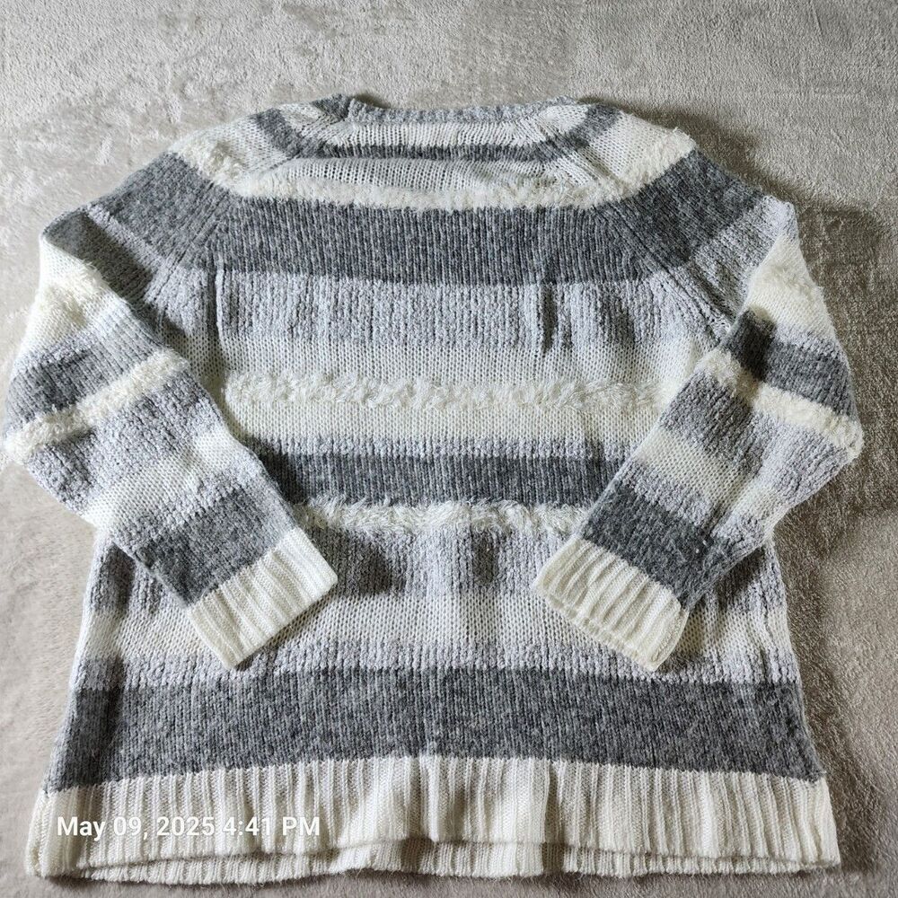 Lou & Grey Women's Medium Gray Striped Sweater Cotton Wool Blend Long Sleeves - Picture 9 of 9